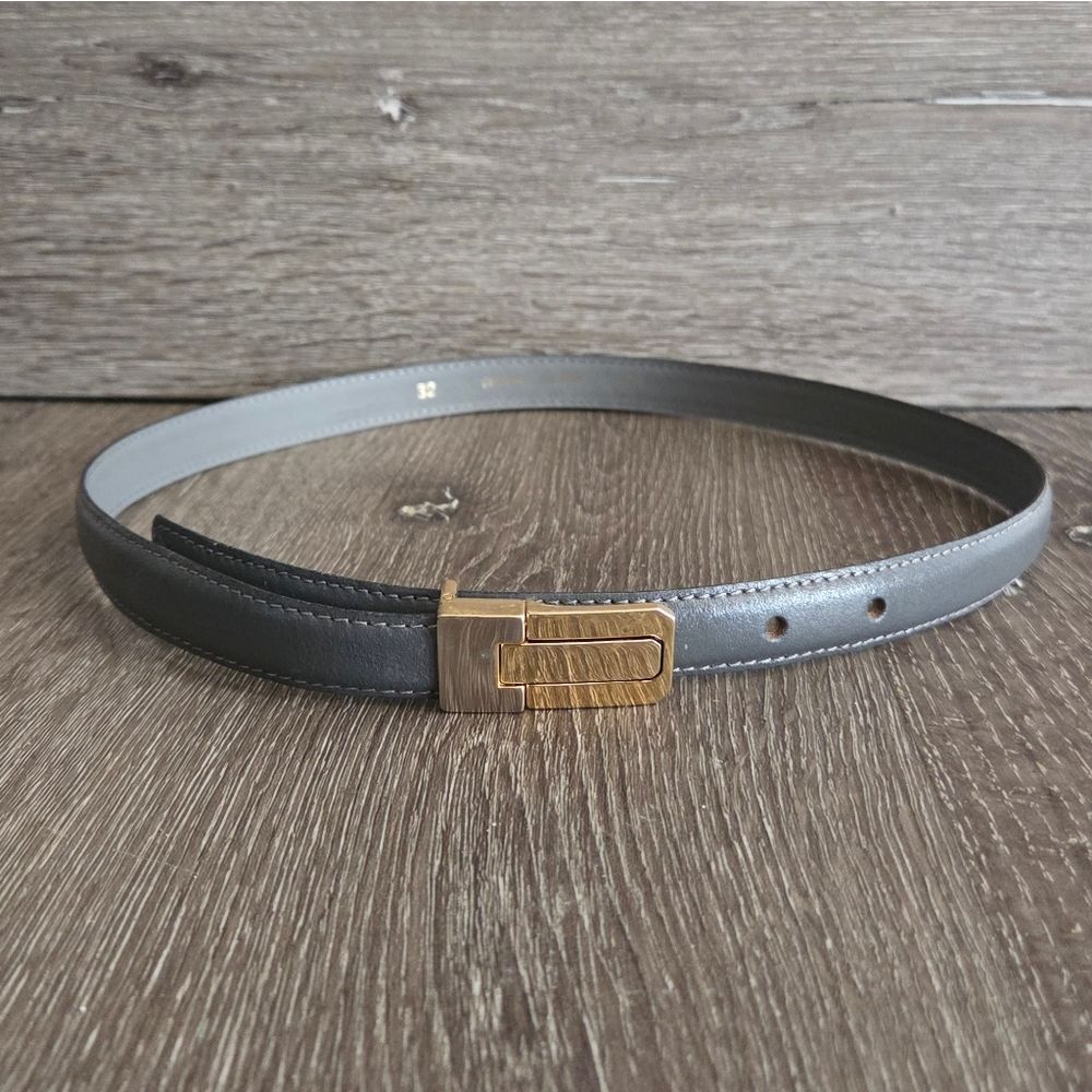 Skinny Gray Leather Belt with Gold Buckle Size 32